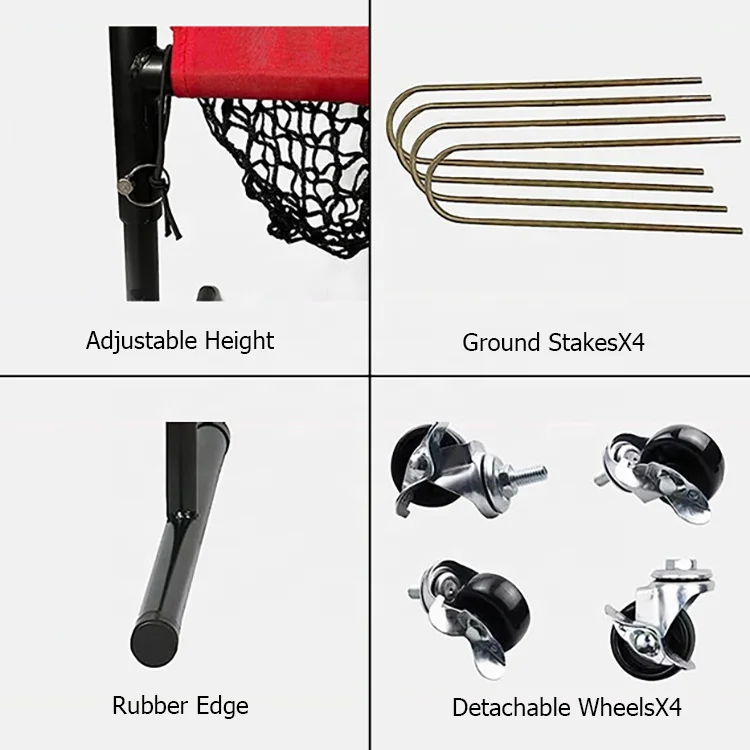Height Adjustable Mobile With Wheel Hitting Batting 9-Hole Baseball And Softball Practice Net