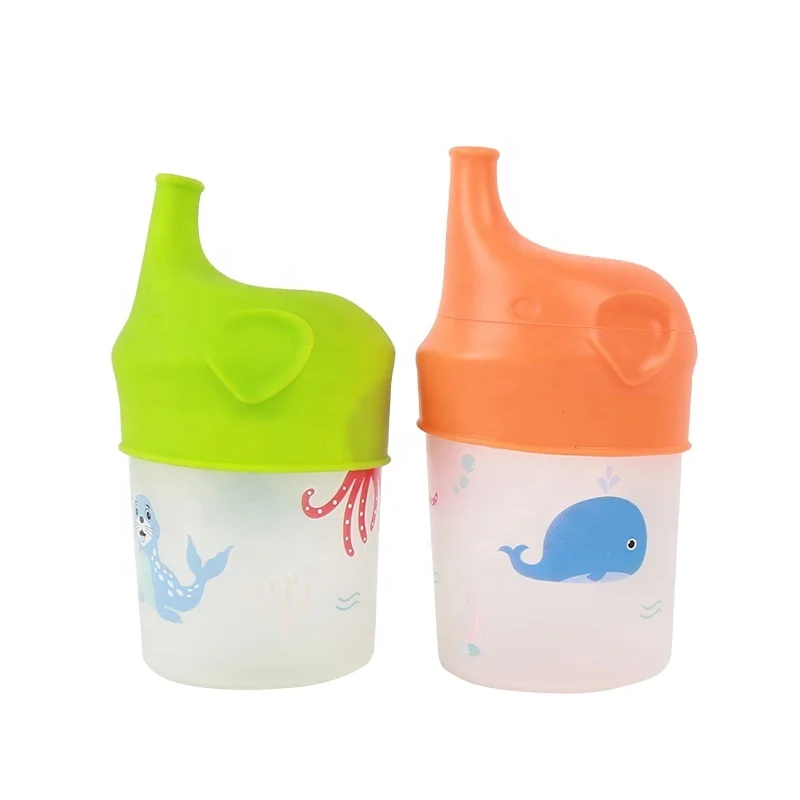 Детские пластиковые чашки для питья Ningbo Longwell, силиконовая крышка, слон, мультяшный принт на заказ, новая детская чашка для воды против протекания