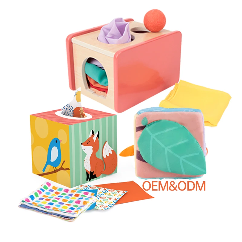 Hot Selling Preschool Educational Baby Tissue Box Learning Toys Infant Montessori Wooden Sensory  Baby Tissue Box with Ball Toy