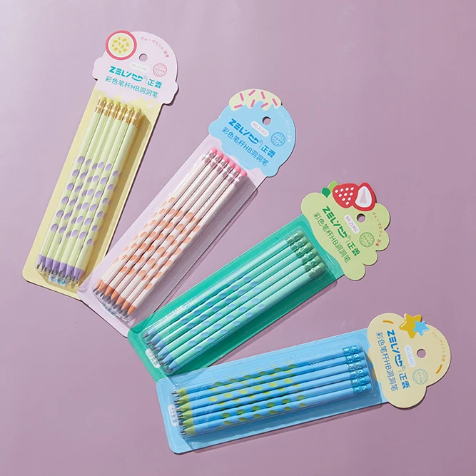 ZL461 Factory price cheap wood free pencil Slim Groove Pencil Grip bulk Printing HB pencil with eraser