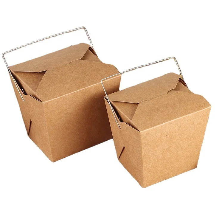 Одноразовая коробка для макаронных изделий с ручкой из коричневой крафтовой бумаги пиццы фруктов лапши супа размер логотипа под заказ