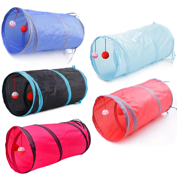 Wholesale Colorful Custom Two-way Retractable Single Layer Polyester Foldable Cat Tunnel Pet Toys