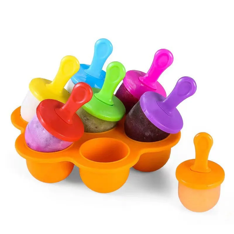 Cookware Reusable Stocked Large 7 Grids Silicone Baby Food Container Egg Steamer Ice Cube Tray with Lid