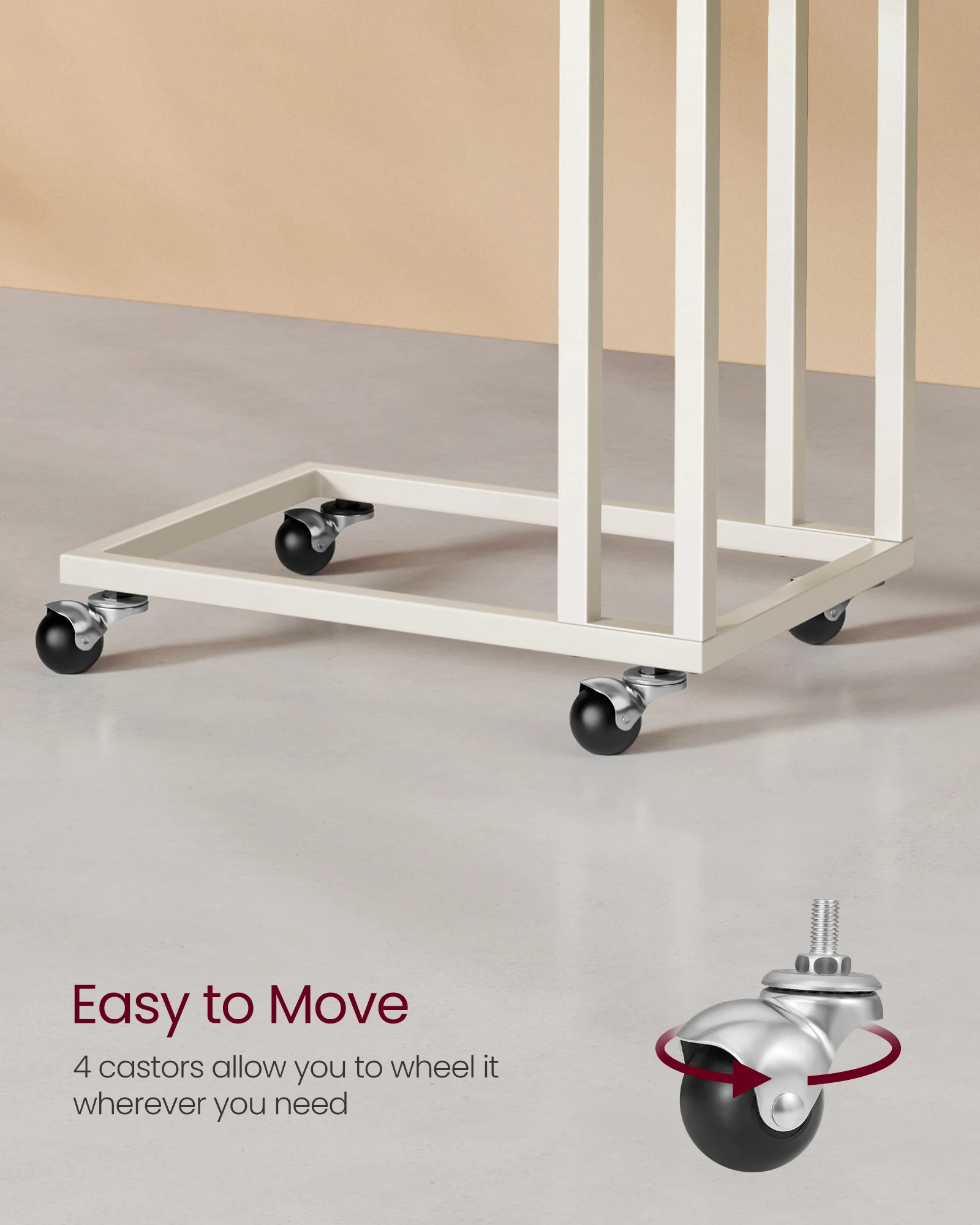 VASAGLE Industrial End Table C Shaped TV Tray Rolling Casters Coffee Laptop Side Table for Living Room Bedroom