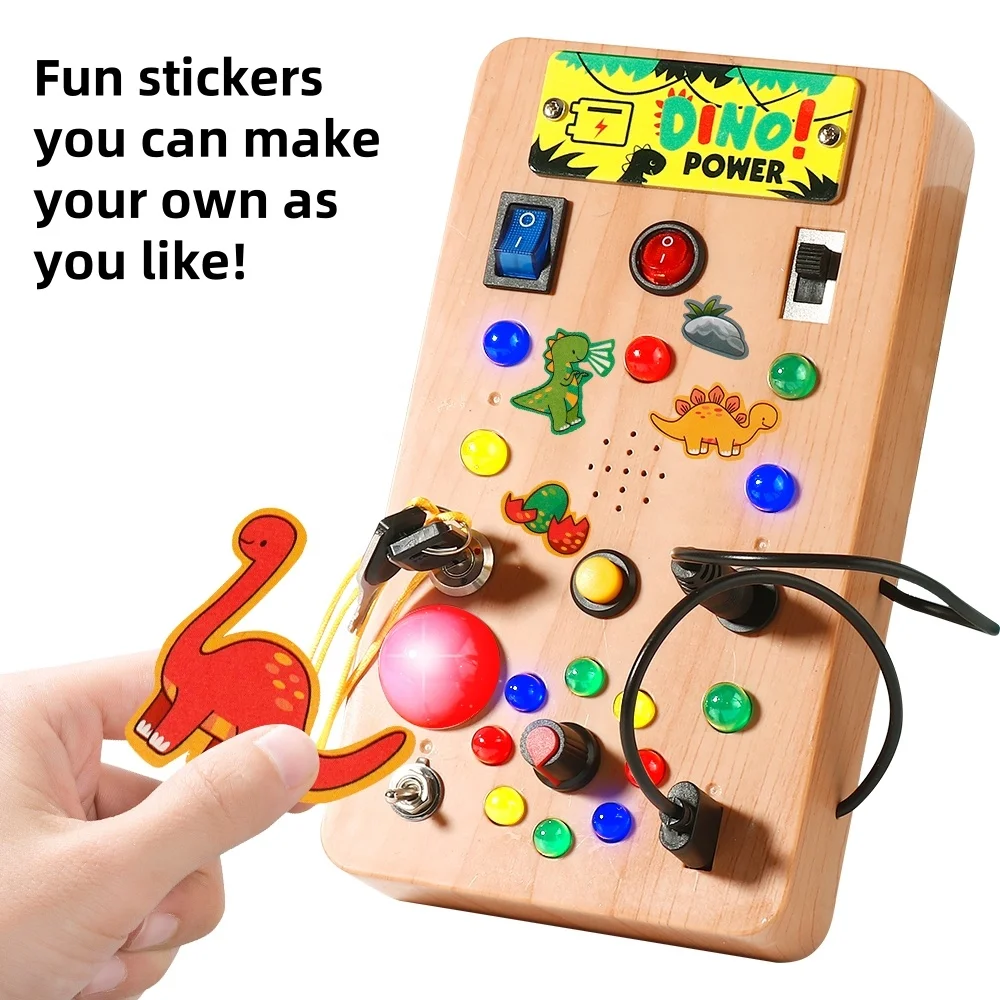 Kaili early educational circuit busy board sensory toy montessori diy dino sticker electronic switch busy board with led light