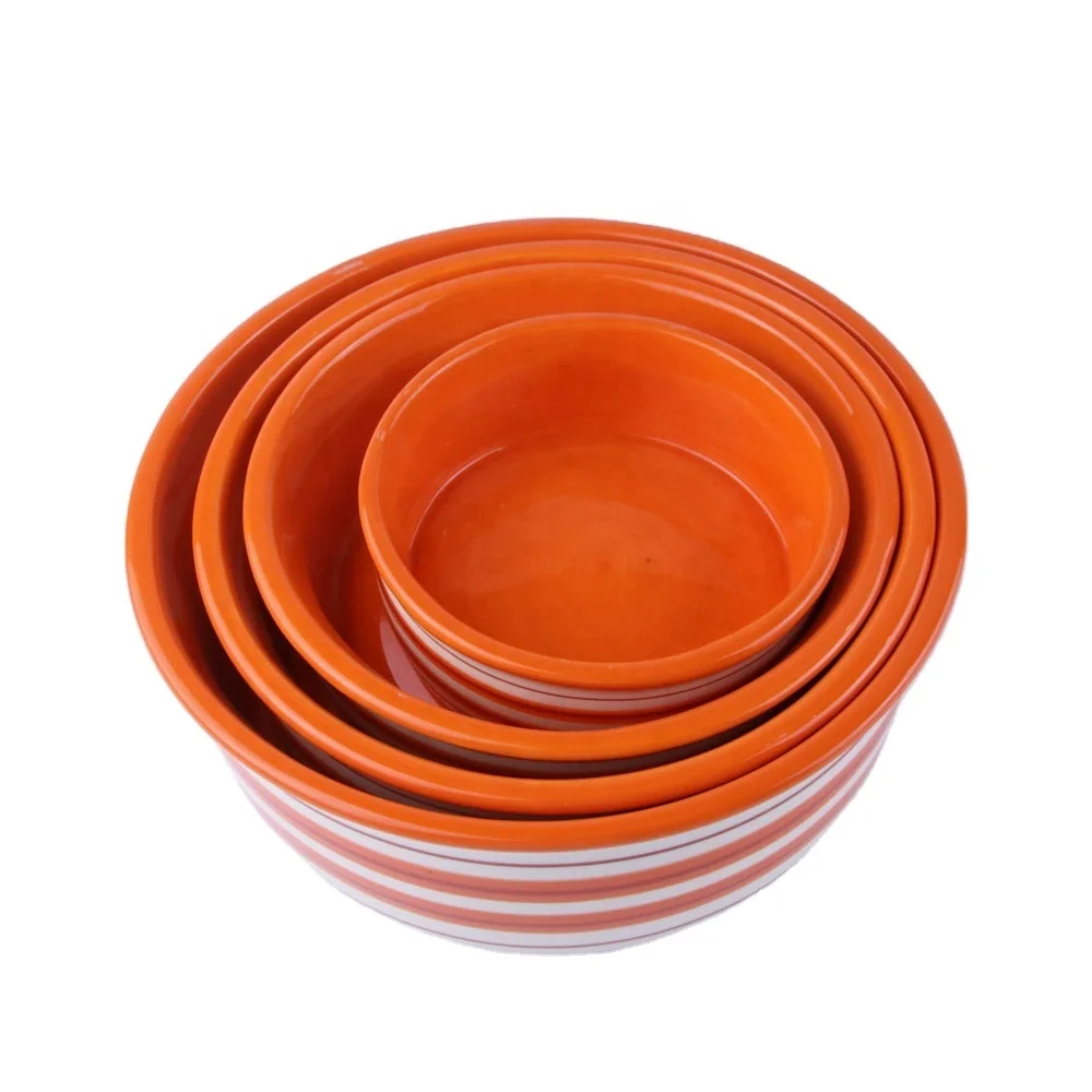 ECO-Friendly ceramic earthenware pet/dog/cat bowls set of 4 stripe pattern Glazed surface