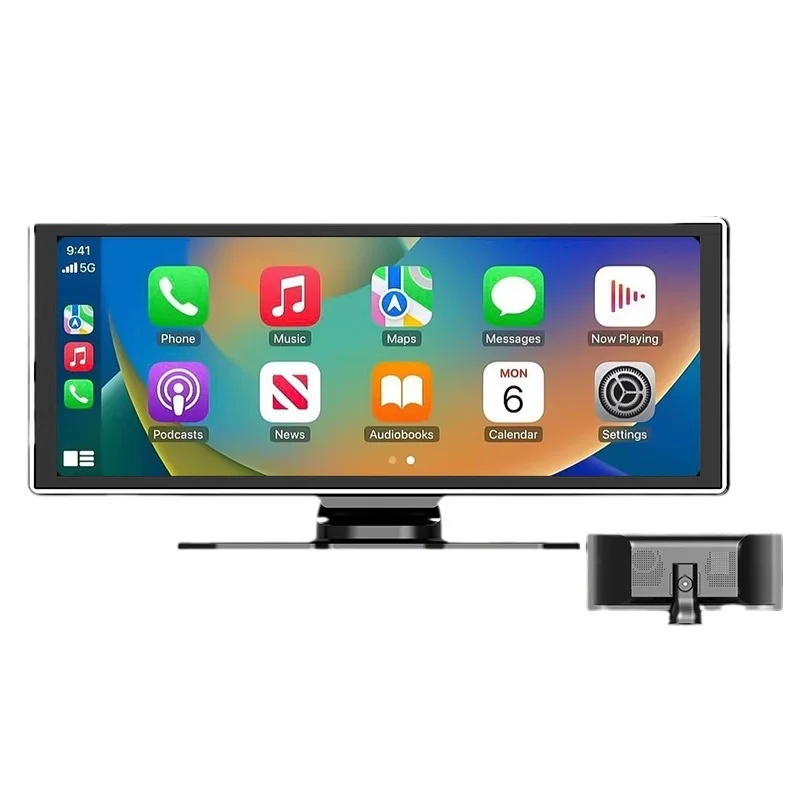 Zmecar Portable Carplay & Android Auto Dvr Monitor Car Radio With 4k Front Camera Support Airplay Portable Screen For Car Player