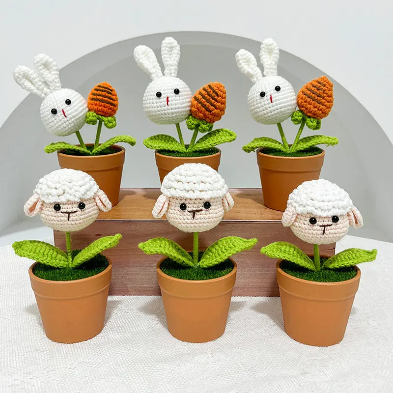 Rose Flower Gift for Her Potted Plant Car plant Crochet Hanging Basket Handmade Car Accessories Car Decorate