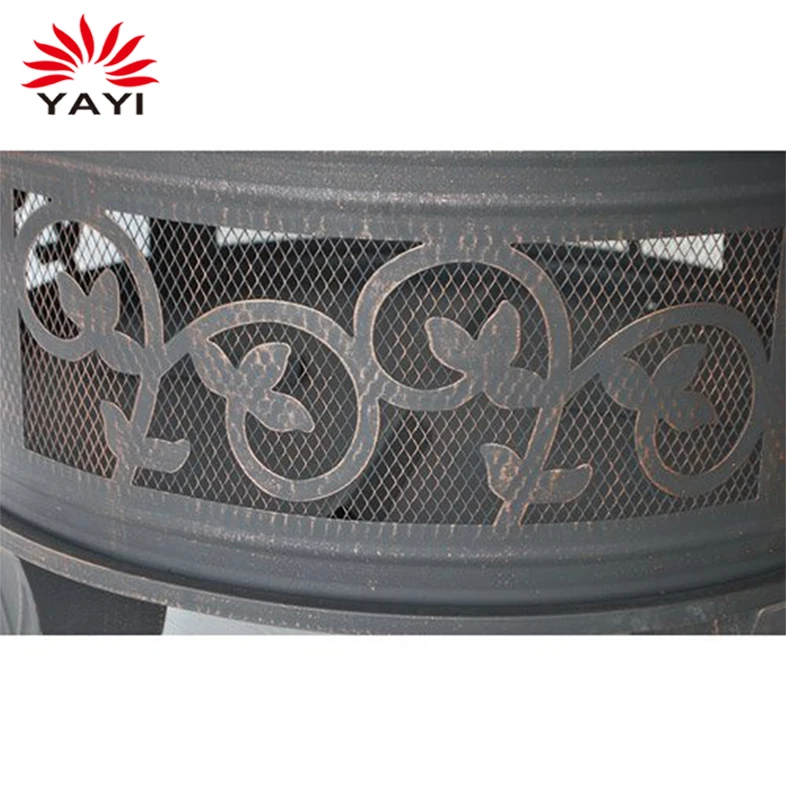 26 дюймовый Круглый стальной античный бронзовый камин с камином и барбекю