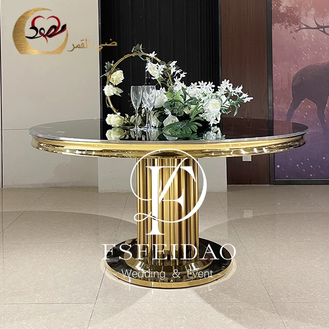 Wedding Event Decoration Stainless Steel Round Glass Table For Wedding