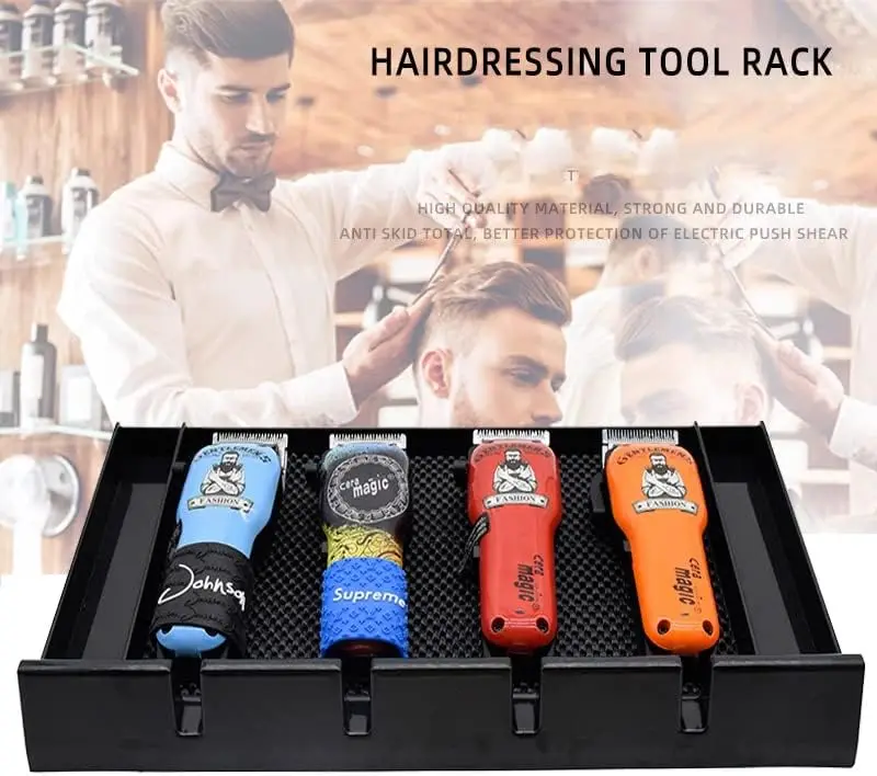 Hot Sale Barber Clipper Tray Anti-slip Black Salon Clippers Organizer Razor Case With 4 Notches Professional Hair Trimmer Holder
