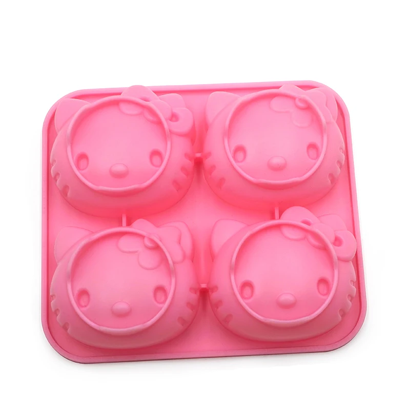 Food grade pastry handmade pink mould 4 cavities cartoon cat shape 3d design silicone cake mold