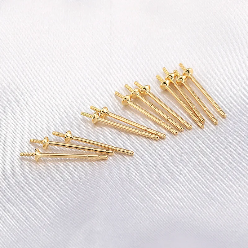 18K Solid Gold Stud Earring Posts With Cup Peg for Half Drilled Pearl Beads Stud Ear Wire Post Jewelry Making