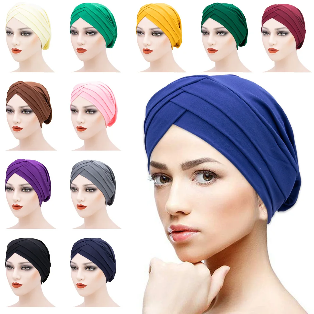 Muslim Turban Custom Wholesale African Solid Color Milk Silk Ethnic Hat Indian Hat Head Wraps Scarf For Women