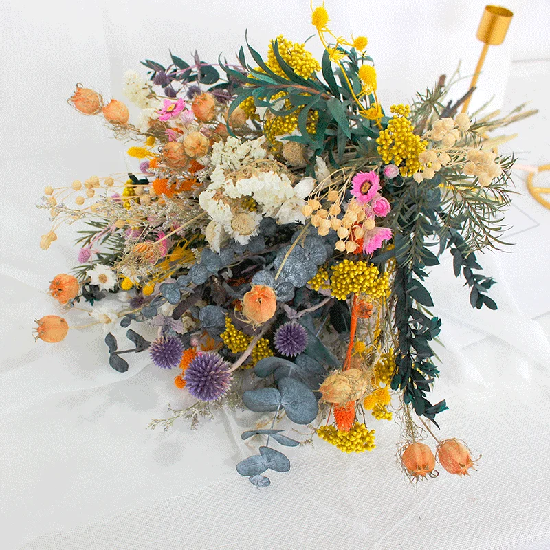 Customized Natural Eucalyptus Rice flower limonium Pampas Grass Dried flower Bouquet For Home Decoration