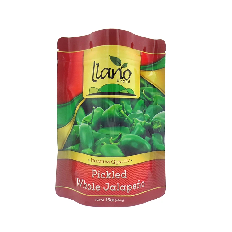 Plastic Stand Up Pouch Vegetable Pickled Jalapeno Packing Zipper Pouch For Food