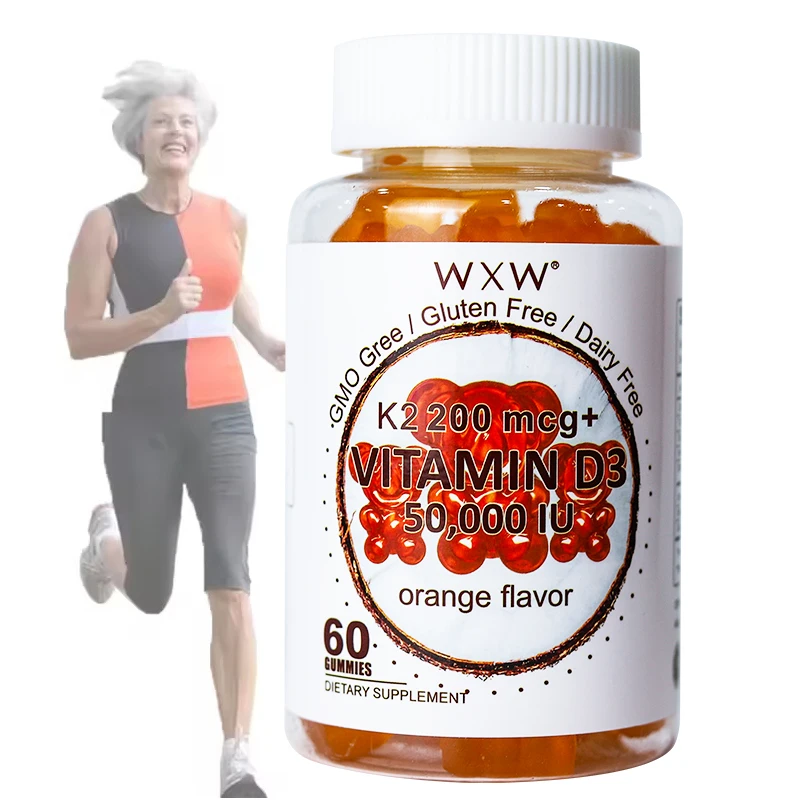 WXW Stock Boost Bone Vitamin D3 K2 Chewable Gummies Natural D3+K2 Vitamin Gummy Improve Calcium Absorption Vitamin D,K Gummy