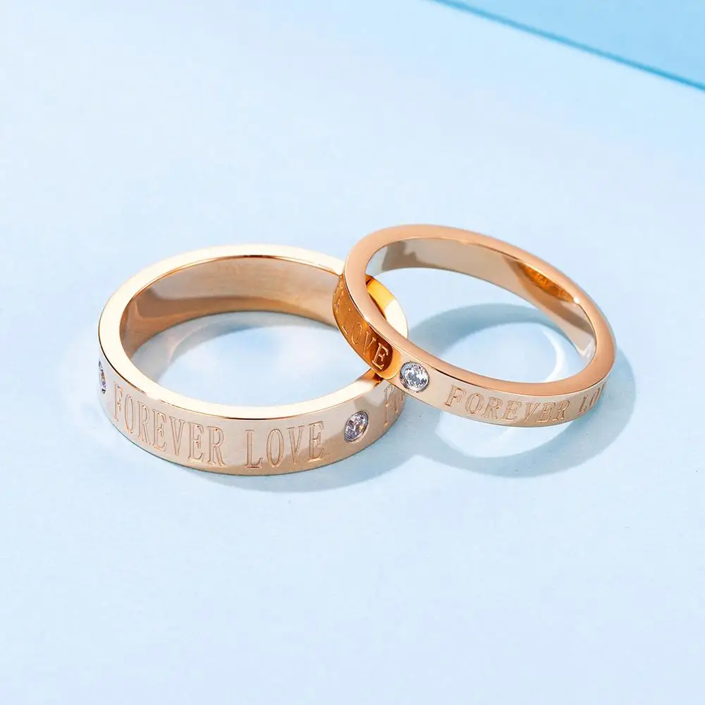 
rose gold forever love couple rings wedding plate engagement party ring in stainless steel gold plated ring 