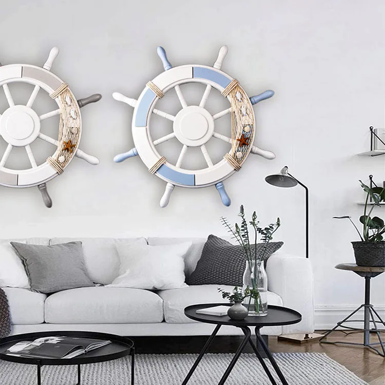 24.5-inch beach series Wall Decoration Wooden 2 color Nautical Ship Steering Wheel