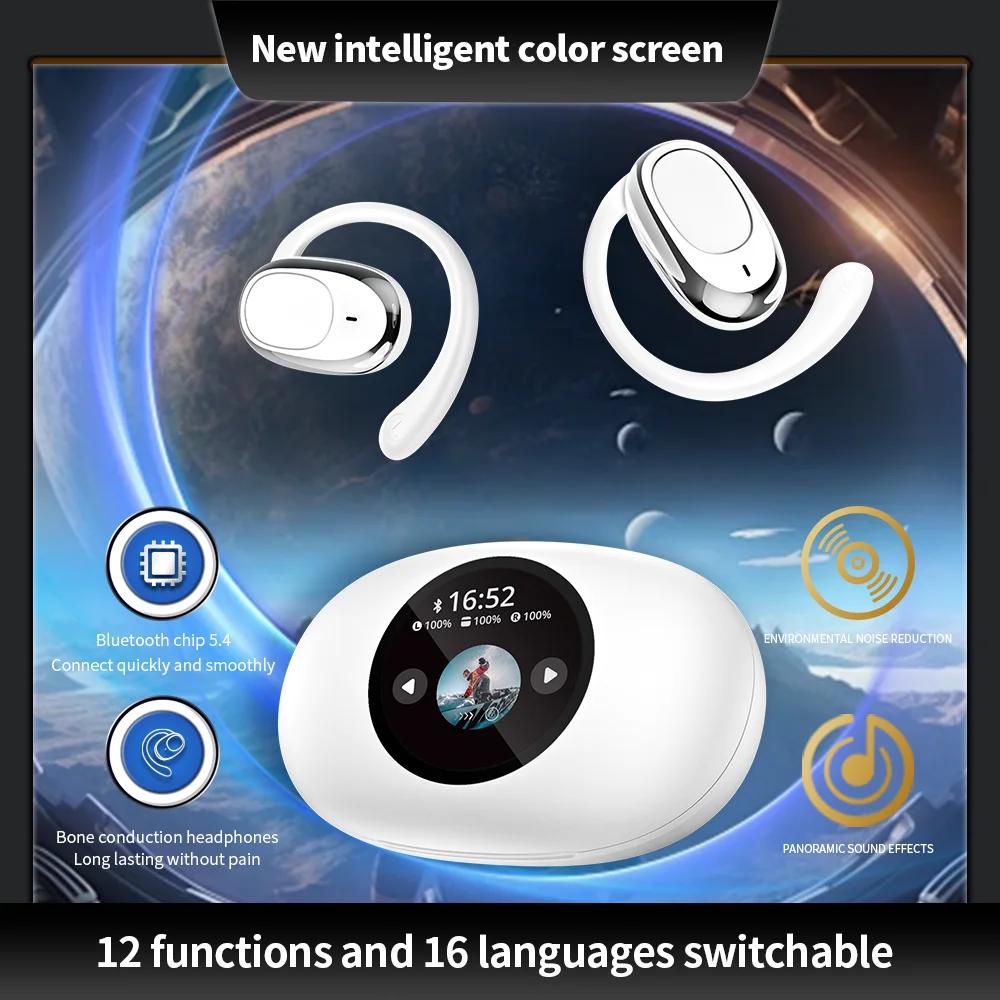 Open Ear Earbuds with LCD Touch Screen Case ANC Over Ear Headphones Tws Earbuds Waterproof Earphone YX39