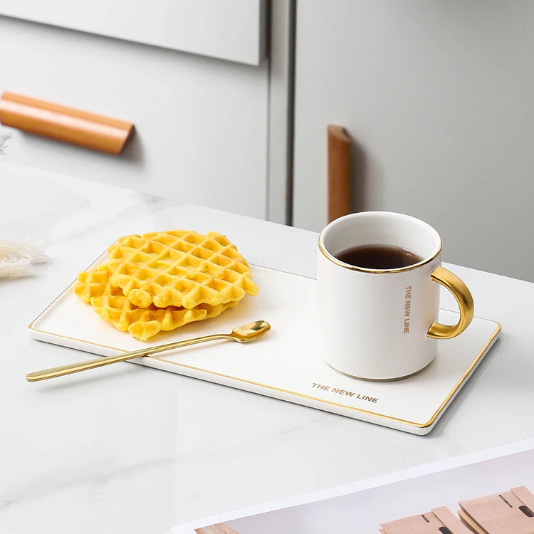 Wholesale Nordic White Espresso Mugs Breakfast Ethiopian Milk Coffee Set Cup Saucer Porcelain Ceramic Cups With Gold Handle