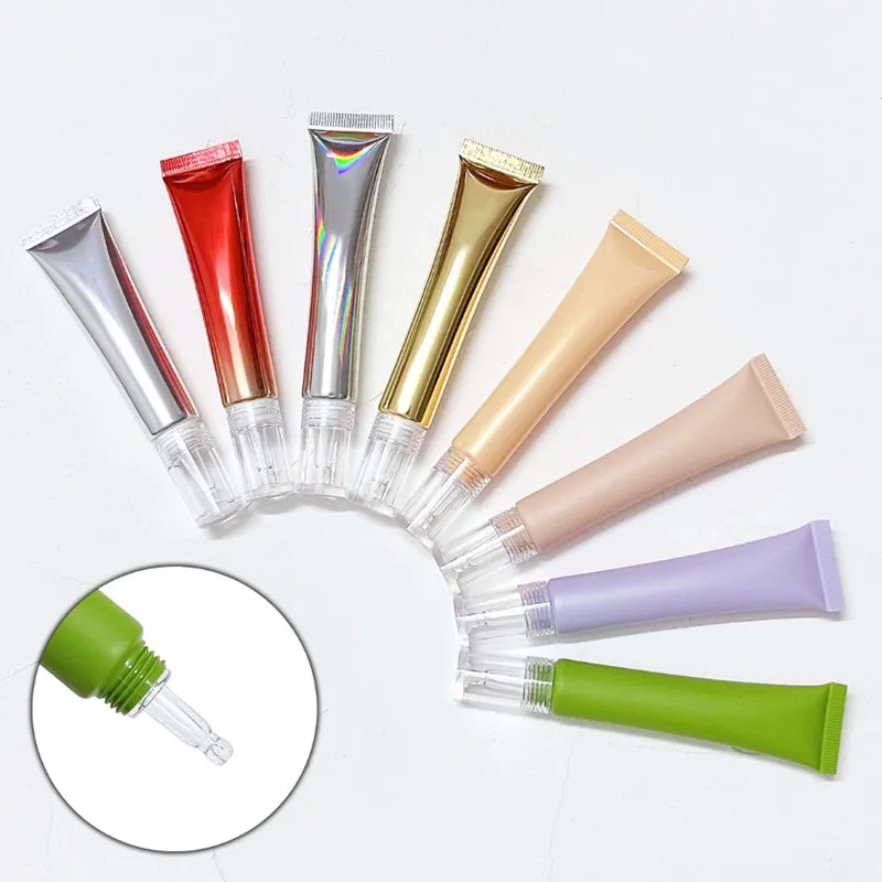 Wholesale 10/15/20Ml Empty Cosmetic Soft Tubes Acrylic Water Drop Lid Essence Oil Hyaluronic Acid Stock Gel Dropper Bottle