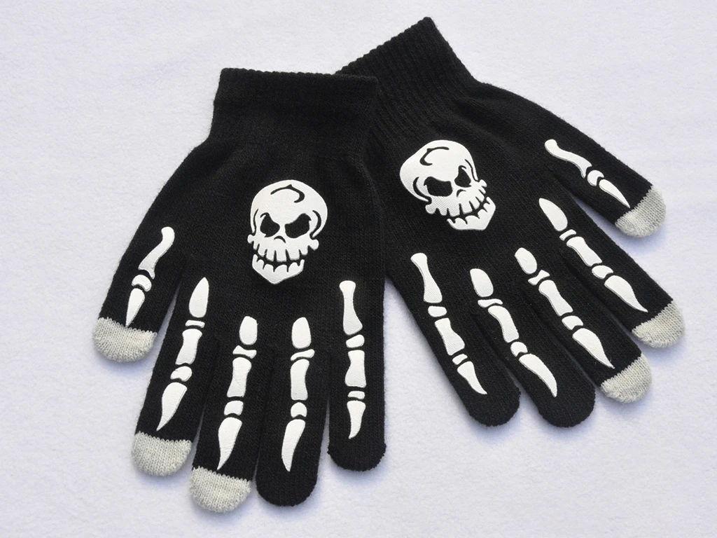 Adults Kids Halloween Skeleton Printing Luminous Gloves Stretch Knitted Gloves Halloween Accessories