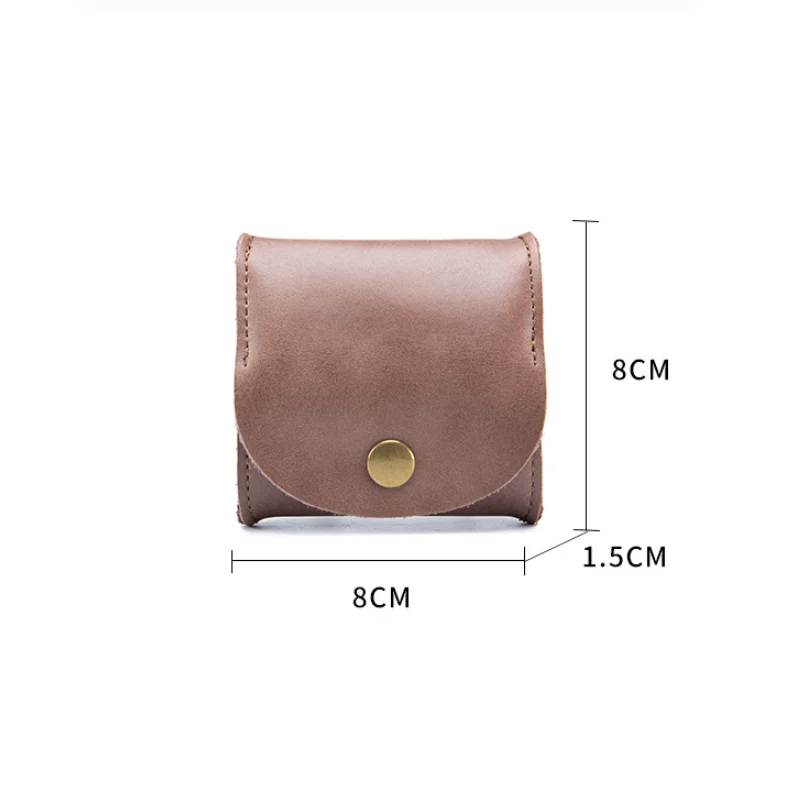Genuine Cowhide Leather Coin Pouch Square Snap Compact Headphone Earpods Case Bag Cable Organizer Mini Promotional Business Gift