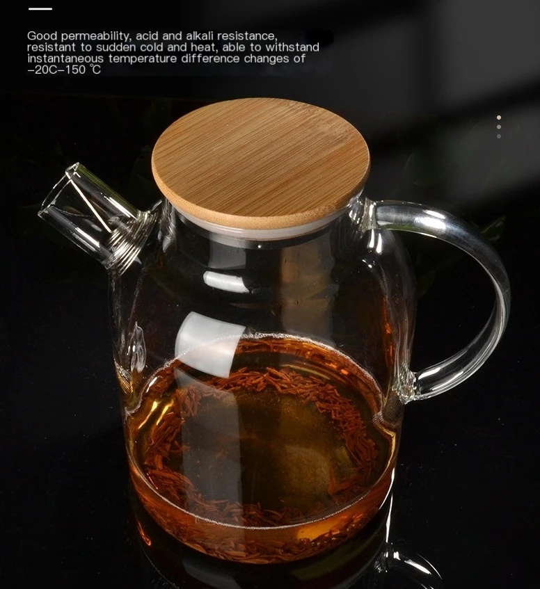 Cold Water Pot Glass Household Water Cup Juice Thickened Iron Pot Transparent Flower Tea Pot New Chinese Style