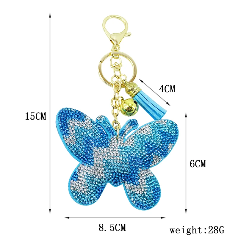 Creative Korean Velvet Diamond Butterfly Insect Keychain Pendant Tassel Bag Car Charm Flash Diamond Accessories