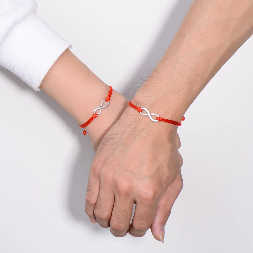 2pcs/set Vintage Infinite Sign Charm Bracelets For Couple Friendship Red And Black Rope Handmade Women Bracelet Men Jewelry