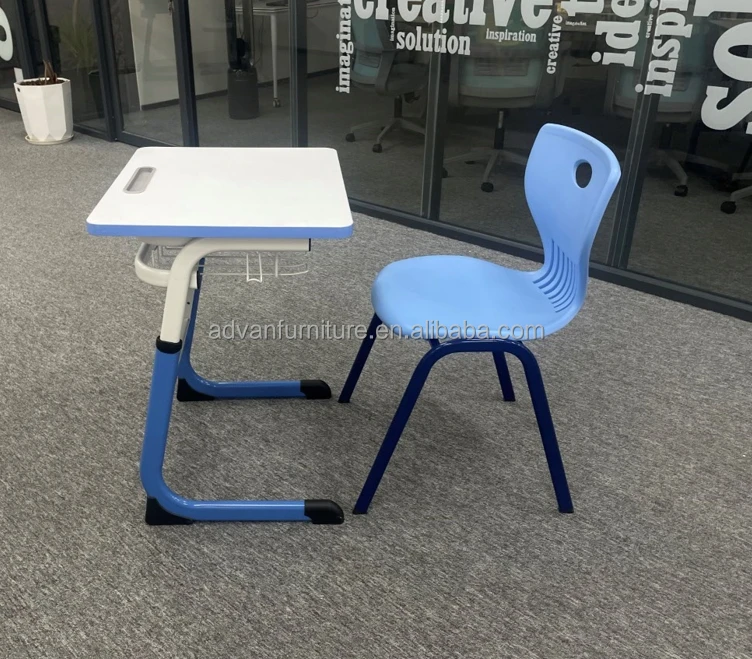 Wholesale school desk furniture adjustable height student desk, single metal PP material plastic student desk and chair