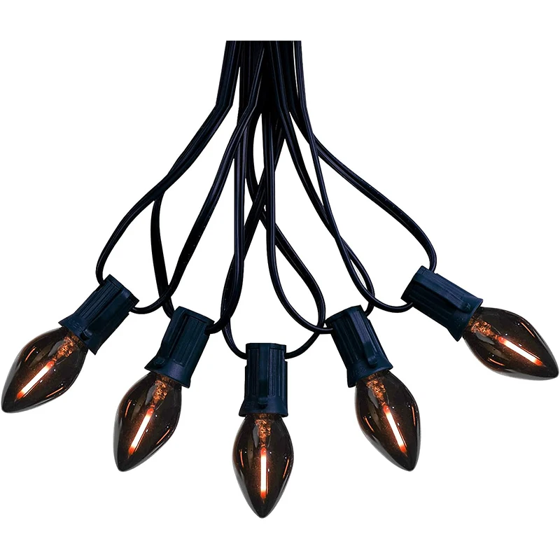 Bulb manufacturers Outdoor Halloween Decoration Light base UL 25FT 25LT C7 LED Black String Light Picnic