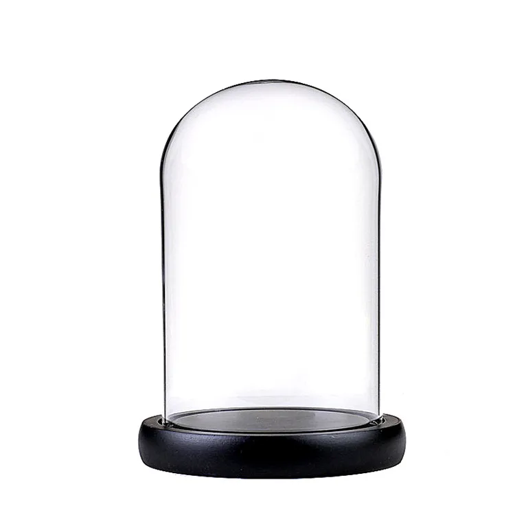New Design Wood Microlandscape Glass Cover With Foot Wooden Glass Dome Wood Base