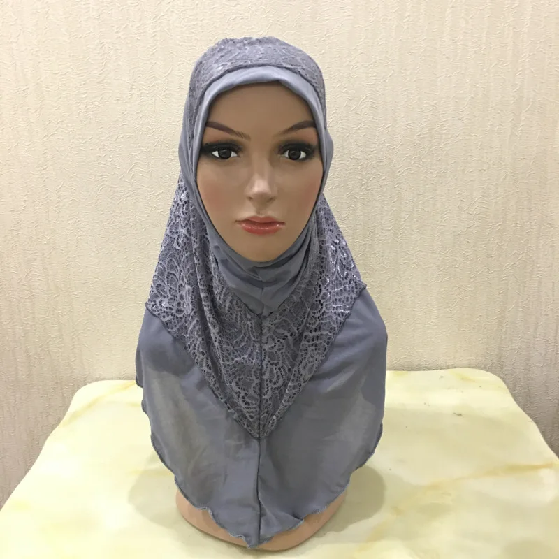 Wholesales Women Crystal Hemp Turban Hats Lace Splicing Muslim Head Wrap Hijab