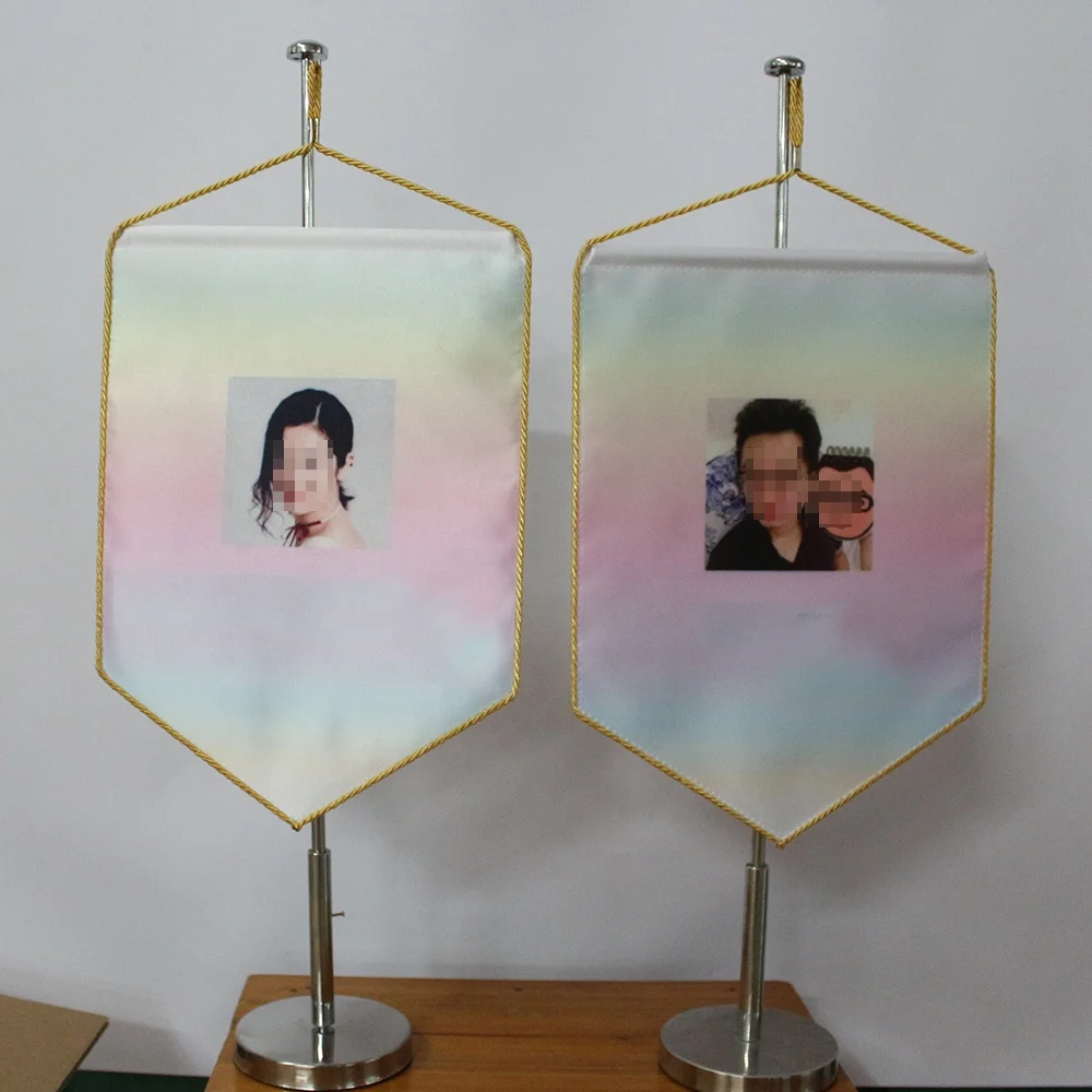 Gift Flag Custom Flagnshow Heat Printing Table Flags with Stands Base Miniature Desktop Flags  Brocade Stainless Steel Flagpole
