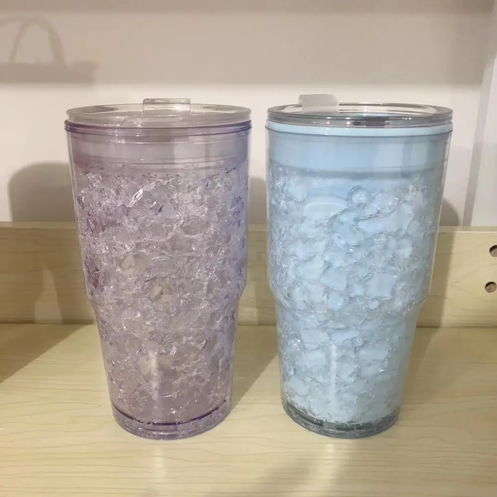 30oz BPA free Double Wall AS plastic Frosty frozen Freezer Ice Cooling Gel Beer Mug Tumbler with lid and straw