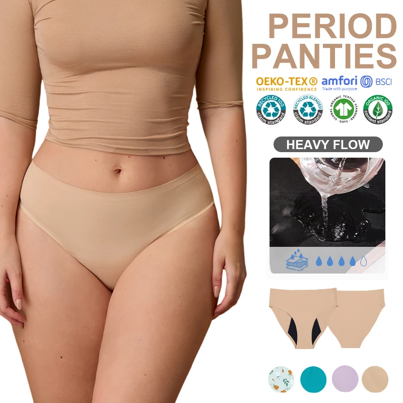 4 Layer Super Absorbent High Waist Seamless Trackless Full Coverage Leak Proof Teen Menstrual Period Underwear Panties For Women