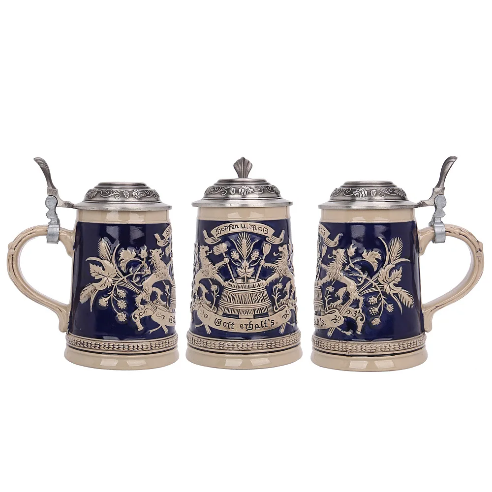 custom logo German relief beer mugs manufacturers wholesale large capacity ceramic cup shaped European mug