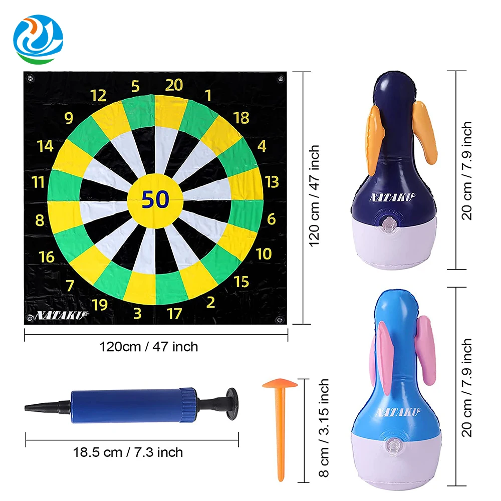 Family Indoor Game Set Outdoor Lawn Game Giant Tic Tac Toss Yard Game Double-Sides Play mat with 6 Inflatable Tumbler Darts