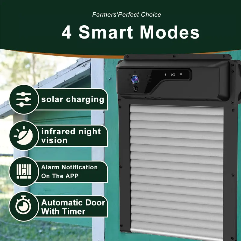 Wholesale And Retail Timer And Night Vision Waterproof IP65 Smart Chicken Coop Door Opener With Camera