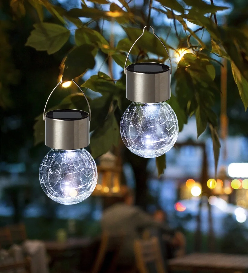 Уличная Подвесная лампа в виде шара с трещинами на солнечной батарее, цветная светодиодная лампа в виде пейзажа, садовая декоративная люстра со стеклянным шаром