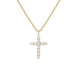 Custom Simple 925 Sterling Silver 5A Cubic Zirconia Jewelry Dainty 18K Gold Plated Chain Cross Pendant Necklaces for Women