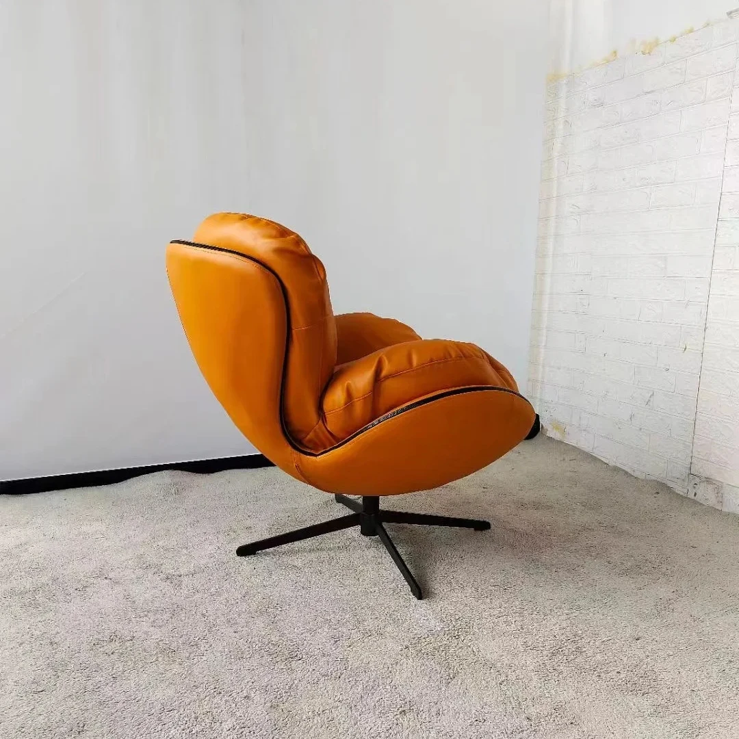 Living Room Office Use Swivel Lounge Chair Vintage Genuine Leather Aviation Egg Chair Retro Style Armchair Swivel Reclining