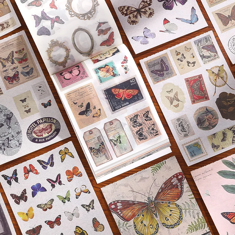 SIMNO Vintage Butterfly and Flower Ephemera Collection A5 Size Nature Washi Sticker Book for Bullet Journals