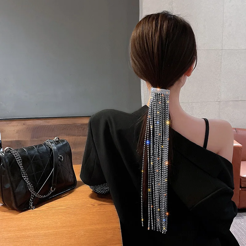 NUORO Luxury Women Long Tassel Crystal Hair Decorate Headband Wedding Hair Accessories Luxury Hair Jewellery