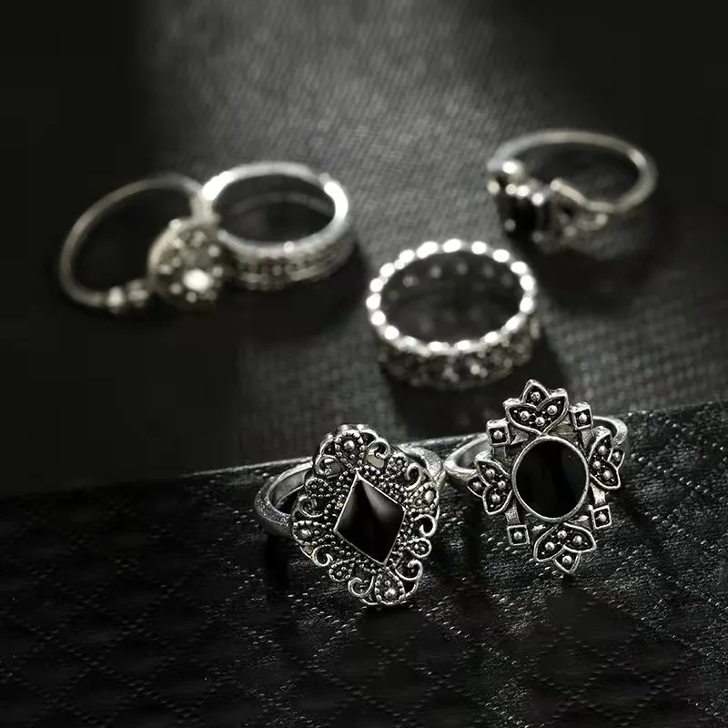 15 Pcs Silver Plated Frog Rings Set, Antique lotus tiara hand diamond drop Rings for Couples, Gift for Women Men Girls