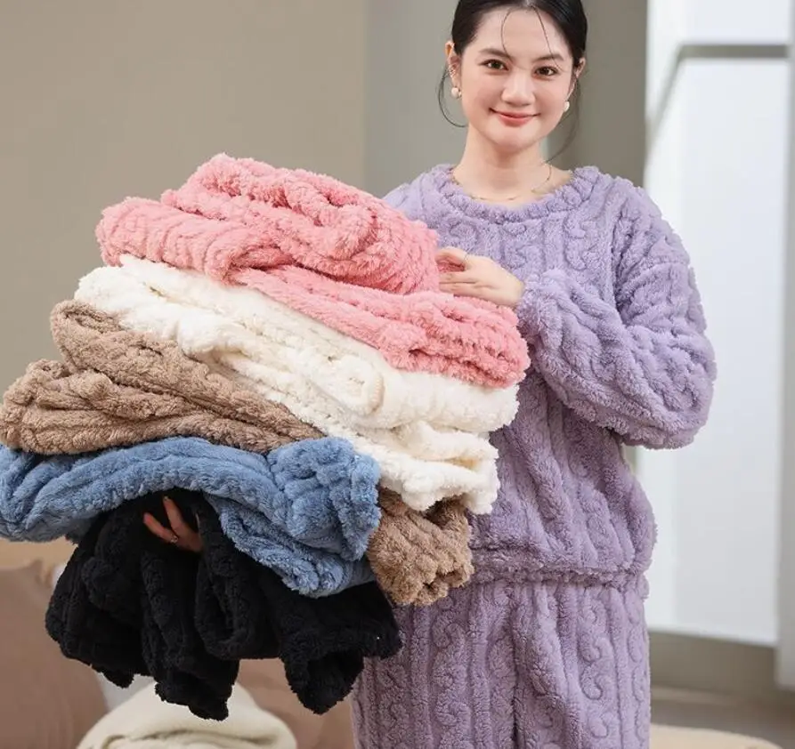 Женский зимний теплый комплект из кораллового бархата и хлопка