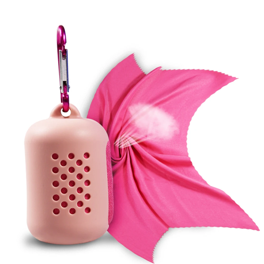 Quick dry travel sport gym magic instant ice microfiber cooling towel with silicone case mini cooling towel