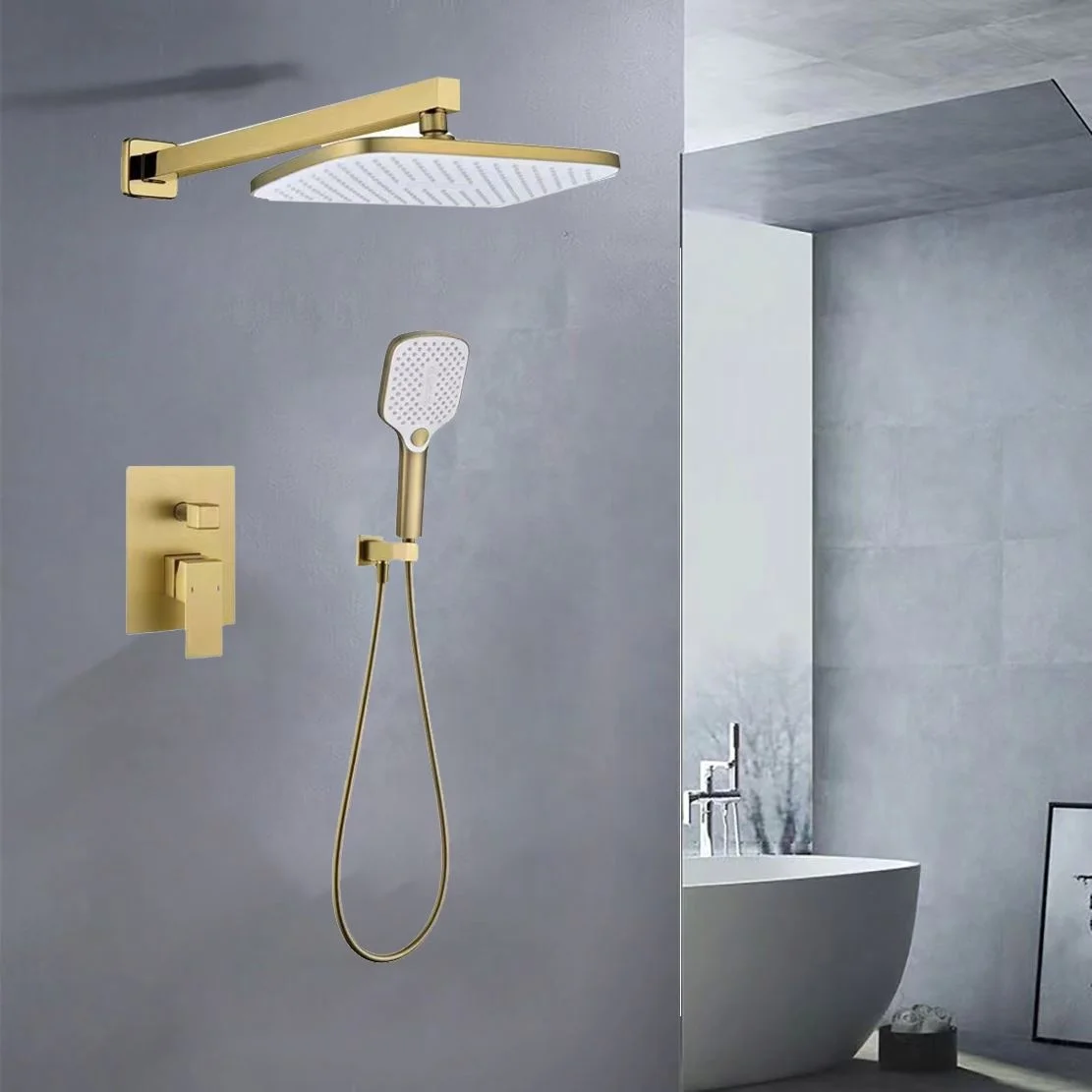 2024 Hot Sales OEM ODM 2 Functions High Quality Luxury  Brass Brushed Gold Concealed Shower Set